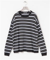 多彩橫紋圓領針織衫(炭灰色-FREE-CHARCOAL GRAY)