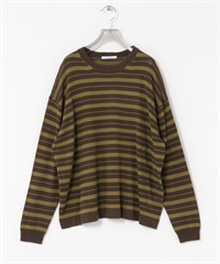 多彩橫紋圓領針織衫(卡其綠-FREE-KHAKI)