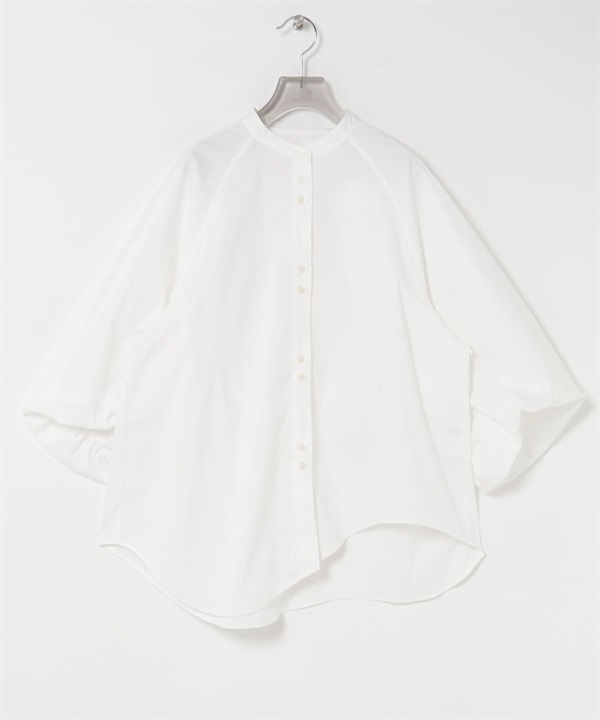 不規則下襬立領七分袖罩衫(米白色-FREE-OFF WHITE)