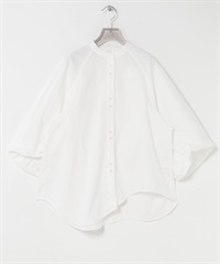 不規則下襬立領七分袖罩衫(米白色-FREE-OFF WHITE)