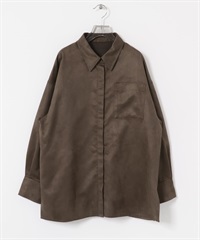 仿麂皮寬鬆襯衫(棕色-FREE-BROWN)