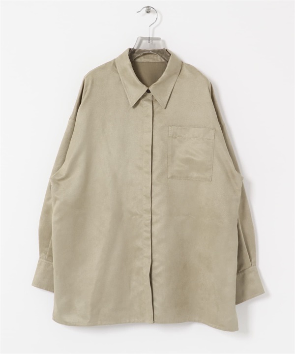 仿麂皮寬鬆襯衫(膚色-FREE-BEIGE)