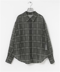 透膚格紋寬版襯衫(灰色-FREE-GRAY)