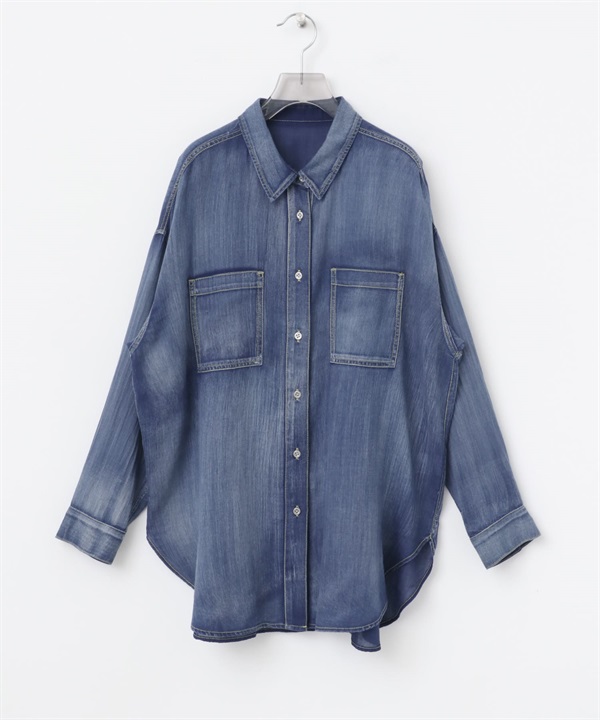 透膚牛仔襯衫(靛青色-FREE-INDIGO BLUE)