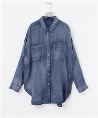 透膚牛仔襯衫(靛青色-FREE-INDIGO BLUE)