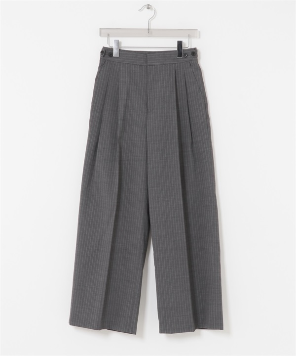 羊毛混紡寬版直筒褲(灰色條紋-36-其他灰色)