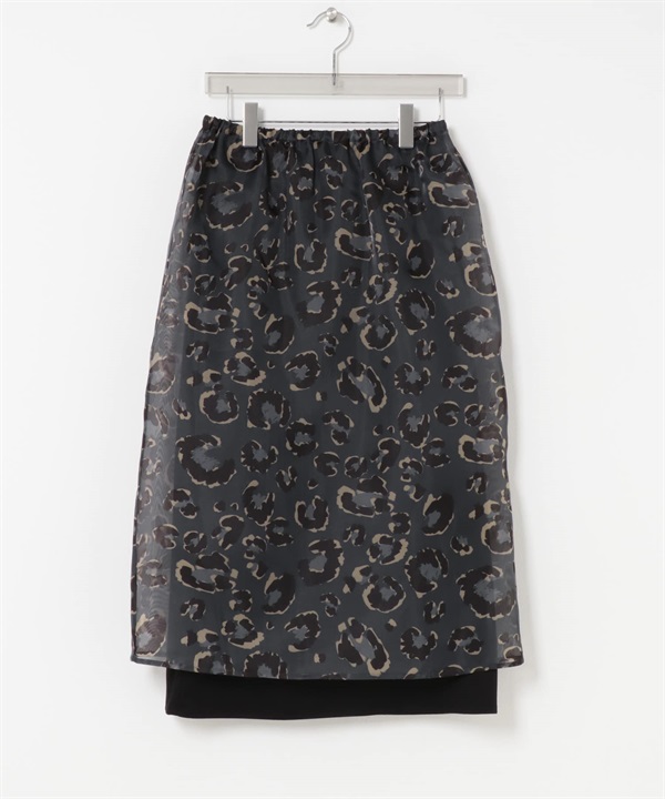 豹紋印花多層次長裙(附內搭裙)(灰色-FREE-GRAY)