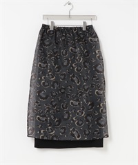 豹紋印花多層次長裙(附內搭裙)(灰色-FREE-GRAY)