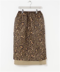 豹紋印花多層次長裙(附內搭裙)(卡其綠-FREE-KHAKI)