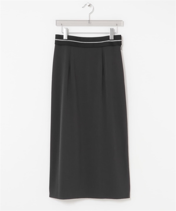 腰帶設計直筒中長裙(墨黑色-36-DEEPBLACK)