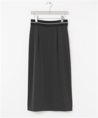 腰帶設計直筒中長裙(墨黑色-36-DEEPBLACK)