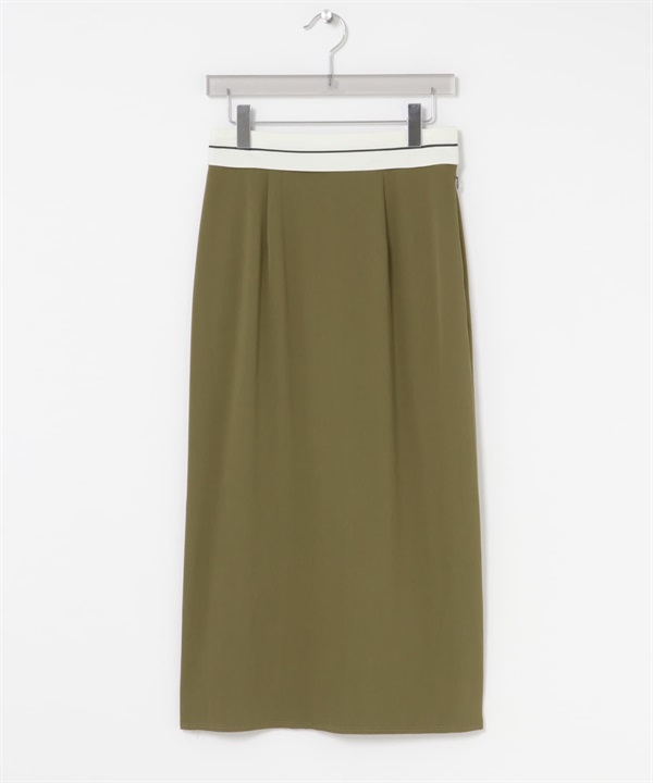 腰帶設計直筒中長裙(卡其綠-36-KHAKI)