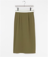 腰帶設計直筒中長裙(卡其綠-36-KHAKI)