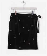 絲絨刺繡圍裹裙(黑色-FREE-BLACK)