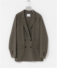 混羊毛雙排扣西裝外套(棕色-FREE-BROWN)