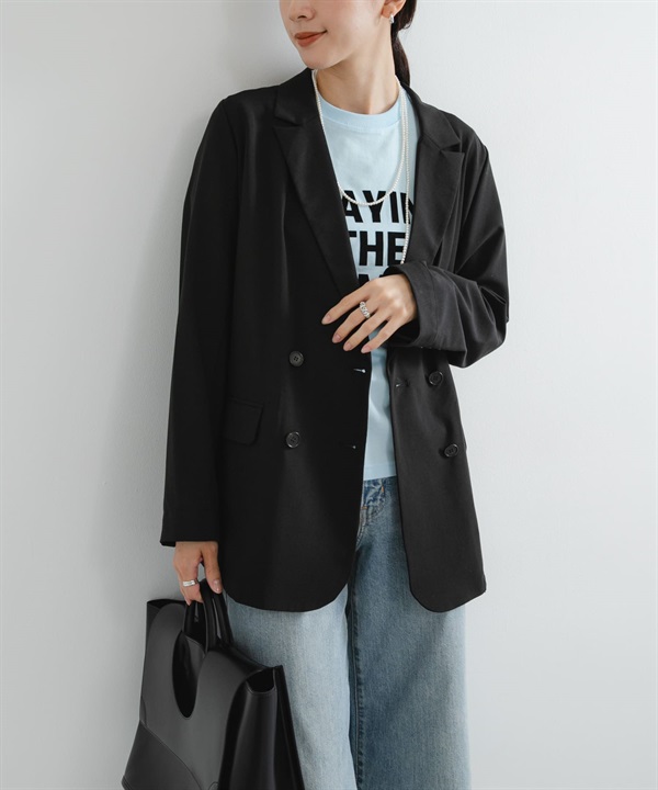 混羊毛雙排扣西裝外套