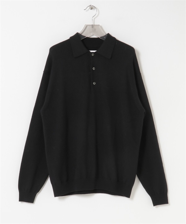 美麗諾羊毛針織POLO衫(黑色-M-BLACK)