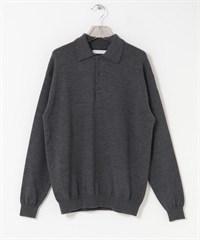 美麗諾羊毛針織POLO衫(炭灰色-M-CHARCOAL GRAY)
