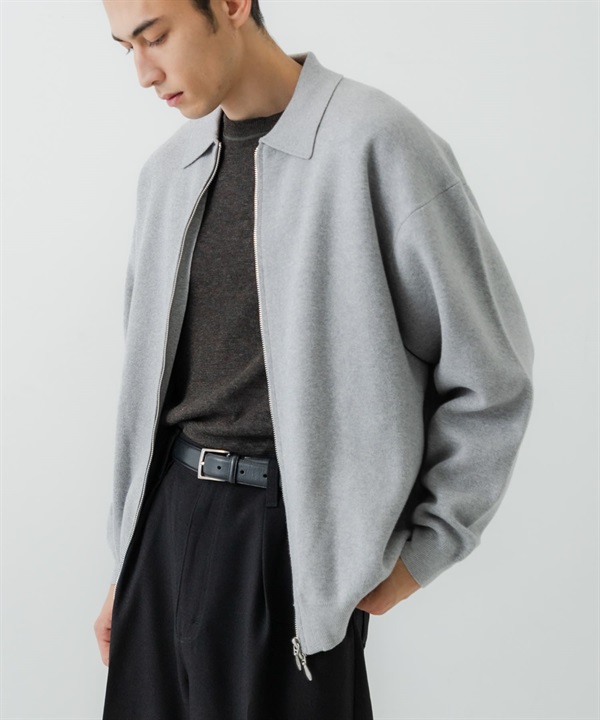 棉混喀什米爾拉鍊開襟衫