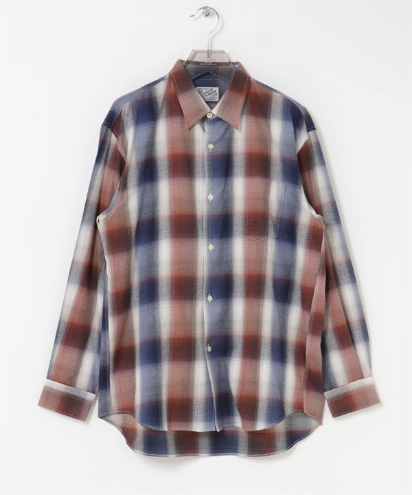 【別注】OUTDOOR EXCHANGE / 法蘭絨格紋襯衫(藏青色x酒紅色-M-COLOR A)