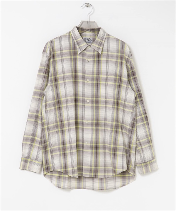 【別注】OUTDOOR EXCHANGE / 法蘭絨格紋襯衫(黃色x棕色-M-COLOR B)