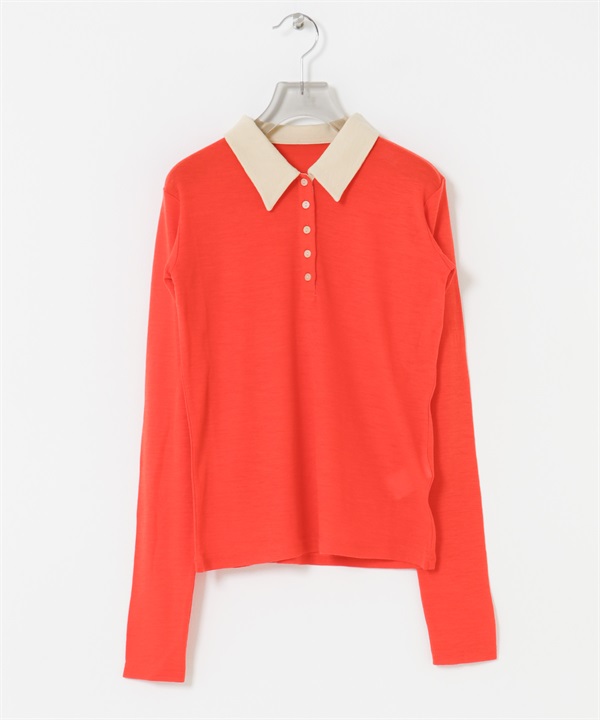 羊毛彈性POLO領上衣(紅色-FREE-RED)