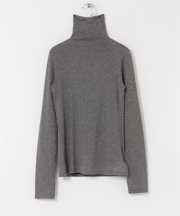 喀什米爾絲質高領上衣(條紋-FREE-其他黑色)