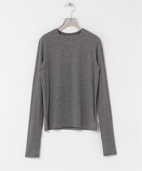 喀什米爾絲質圓領上衣(條紋-FREE-其他黑色)