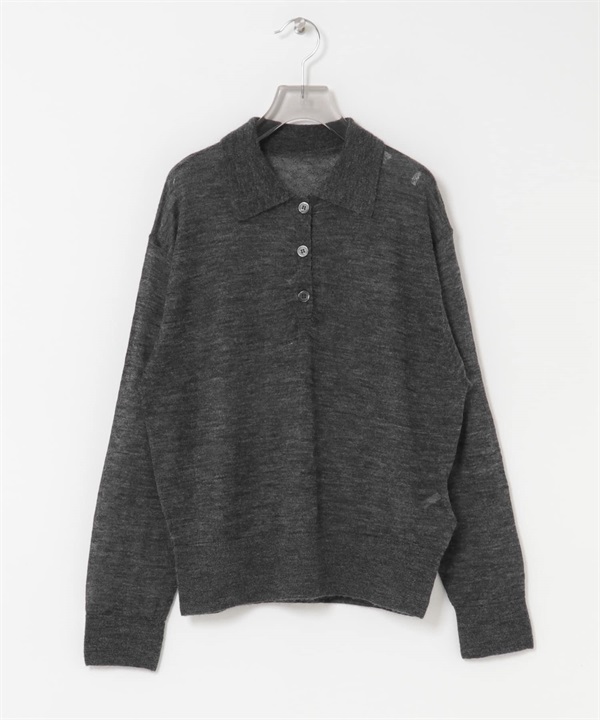 絨毛感POLO領針織衫(炭灰色-FREE-CHARCOAL GRAY)