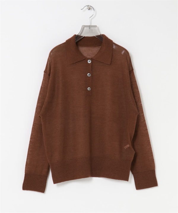 絨毛感POLO領針織衫(磚紅色-FREE-其他棕色)