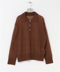 絨毛感POLO領針織衫(磚紅色-FREE-其他棕色)