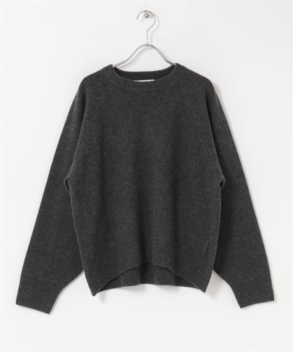 喀什米爾強縮圓領針織衫(炭灰色-FREE-CHARCOAL GRAY)