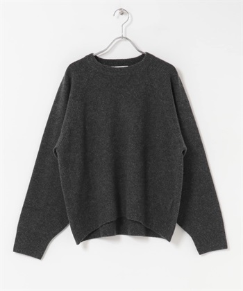 喀什米爾強縮圓領針織衫(炭灰色-FREE-CHARCOAL GRAY)