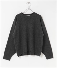 喀什米爾強縮圓領針織衫(炭灰色-FREE-CHARCOAL GRAY)