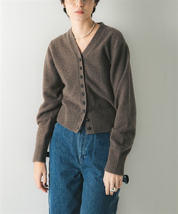 喀什米爾強縮V領開襟衫