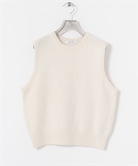 狐狸毛混喀什米爾圓領背心(米色-FREE-OFF WHITE)