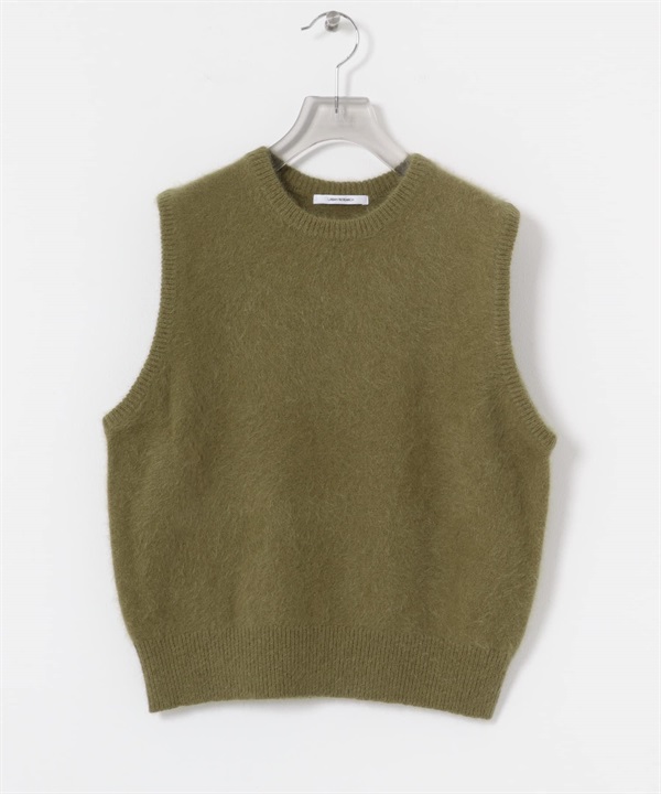 狐狸毛混喀什米爾圓領背心(卡其綠-FREE-KHAKI)