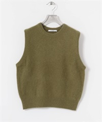 狐狸毛混喀什米爾圓領背心(卡其綠-FREE-KHAKI)