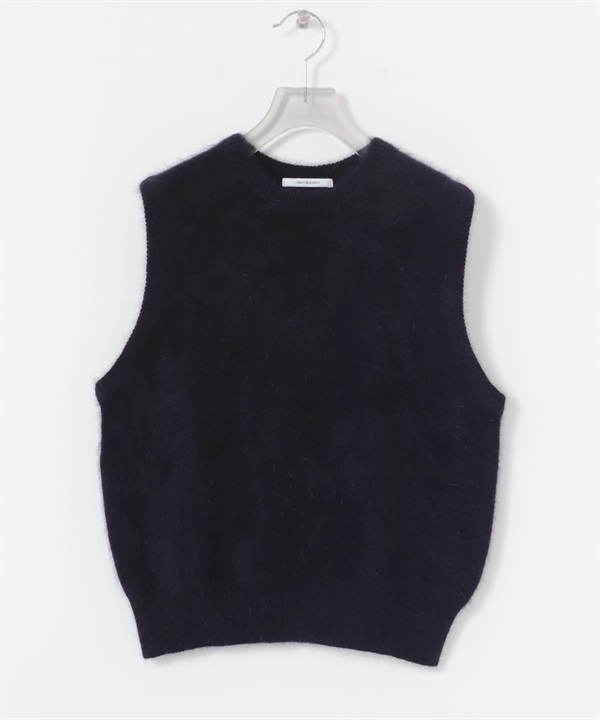 狐狸毛混喀什米爾圓領背心(藏青色-FREE-NAVY)