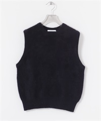 狐狸毛混喀什米爾圓領背心(藏青色-FREE-NAVY)