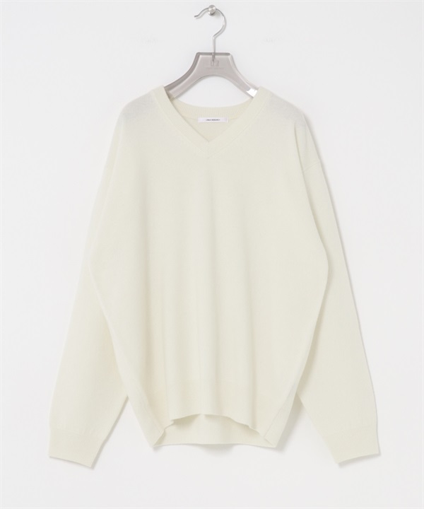 純羊毛V領寬鬆柔軟針織衫(米白色-FREE-OFF WHITE)