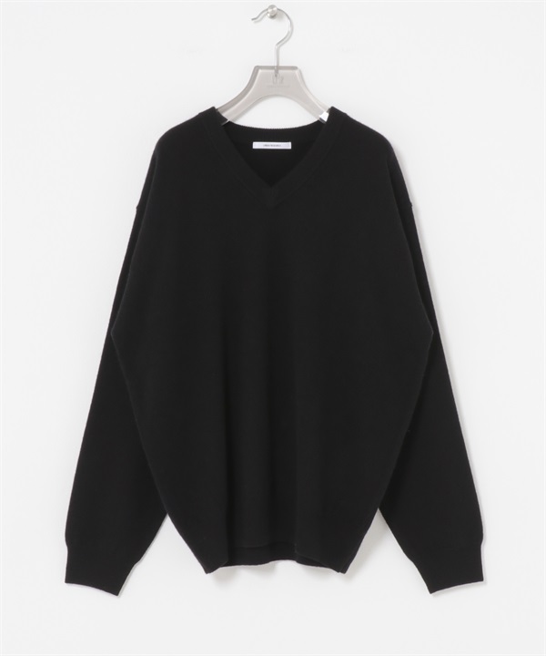 純羊毛V領寬鬆柔軟針織衫(黑色-FREE-BLACK)
