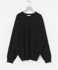 純羊毛V領寬鬆柔軟針織衫(黑色-FREE-BLACK)