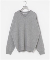 純羊毛V領寬鬆柔軟針織衫(灰色-FREE-GRAY)