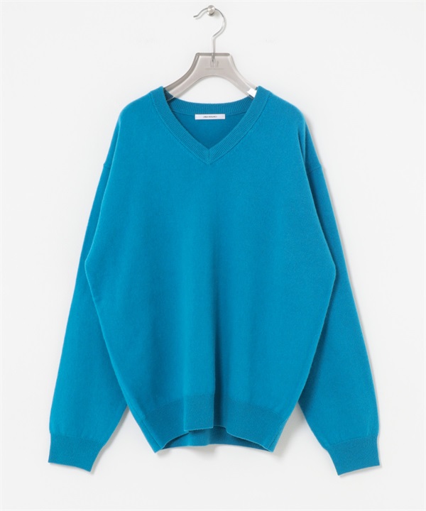 純羊毛V領寬鬆柔軟針織衫(藍色-FREE-BLUE)