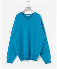 純羊毛V領寬鬆柔軟針織衫(藍色-FREE-BLUE)