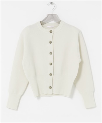 羊毛混喀什米爾墊肩開襟衫(米色-FREE-OFF WHITE)