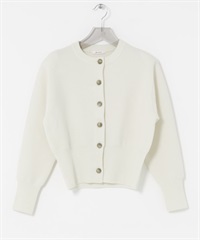 羊毛混喀什米爾墊肩開襟衫(米色-FREE-OFF WHITE)