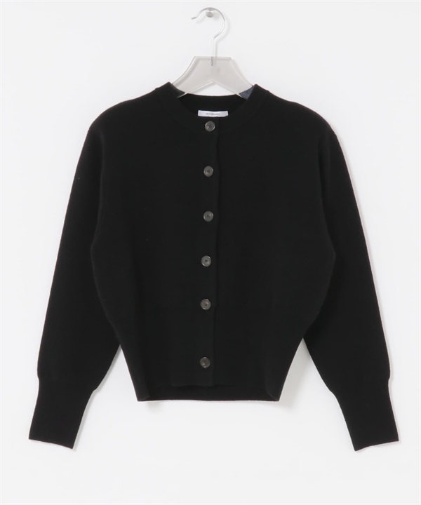 羊毛混喀什米爾墊肩開襟衫(黑色-FREE-BLACK)