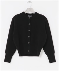 羊毛混喀什米爾墊肩開襟衫(黑色-FREE-BLACK)